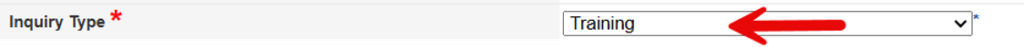 Inquiry Type field showing Training option selected