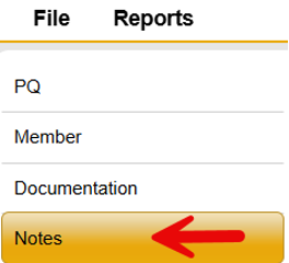 PQ sub-tabs showing Notes sub-tab highlighted
