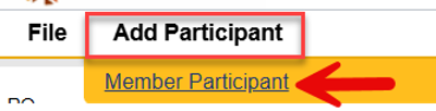 Add Participant menu expanded showing Member Participant option
