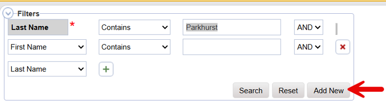 Worker search results with Add New button highlighted to create a new worker record