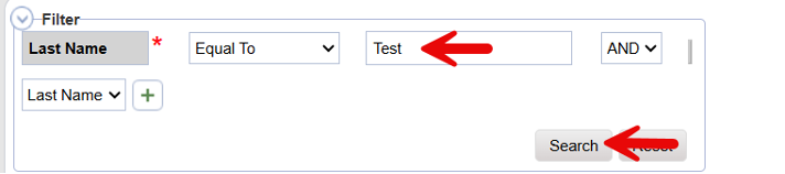 Member search dialog with last name search field and Search button