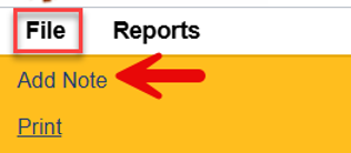File menu expanded showing Add Note option highlighted
