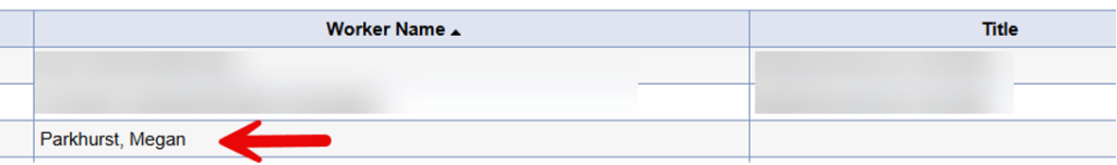 Workers list showing worker records with the record to be inactivated highlighted