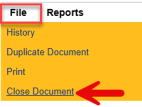 File menu expanded showing Close Document option to return to the Workflow Wizard