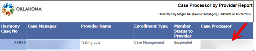 Add Note form showing Note Type set to Service Suspension with Note Sub-Type for suspension reason, and Note Recipients section for adding Case Processors from the report