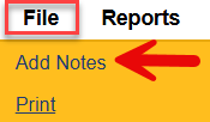File menu expanded showing Add Notes option highlighted