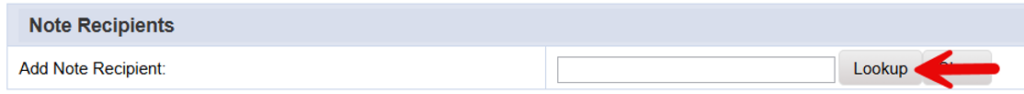 Note Recipient section showing the Lookup button to search for a recipient