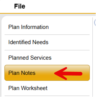Plan sub-tabs showing Plan Notes sub-tab highlighted