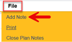 File menu expanded showing Add Note option highlighted