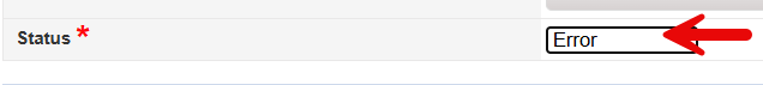 Status dropdown field showing Error option to mark an event record created in error