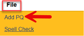 File menu expanded showing Add PQ option highlighted