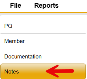PQ sub-tabs showing Notes sub-tab highlighted