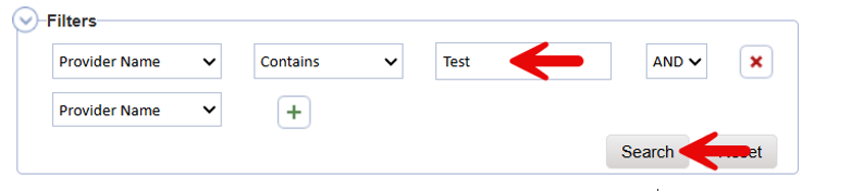 Provider search dialog with search text field and Search button