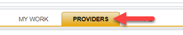 Harmony main chapter tabs (My Work, Providers) with a red arrow pointing to the Providers tab.